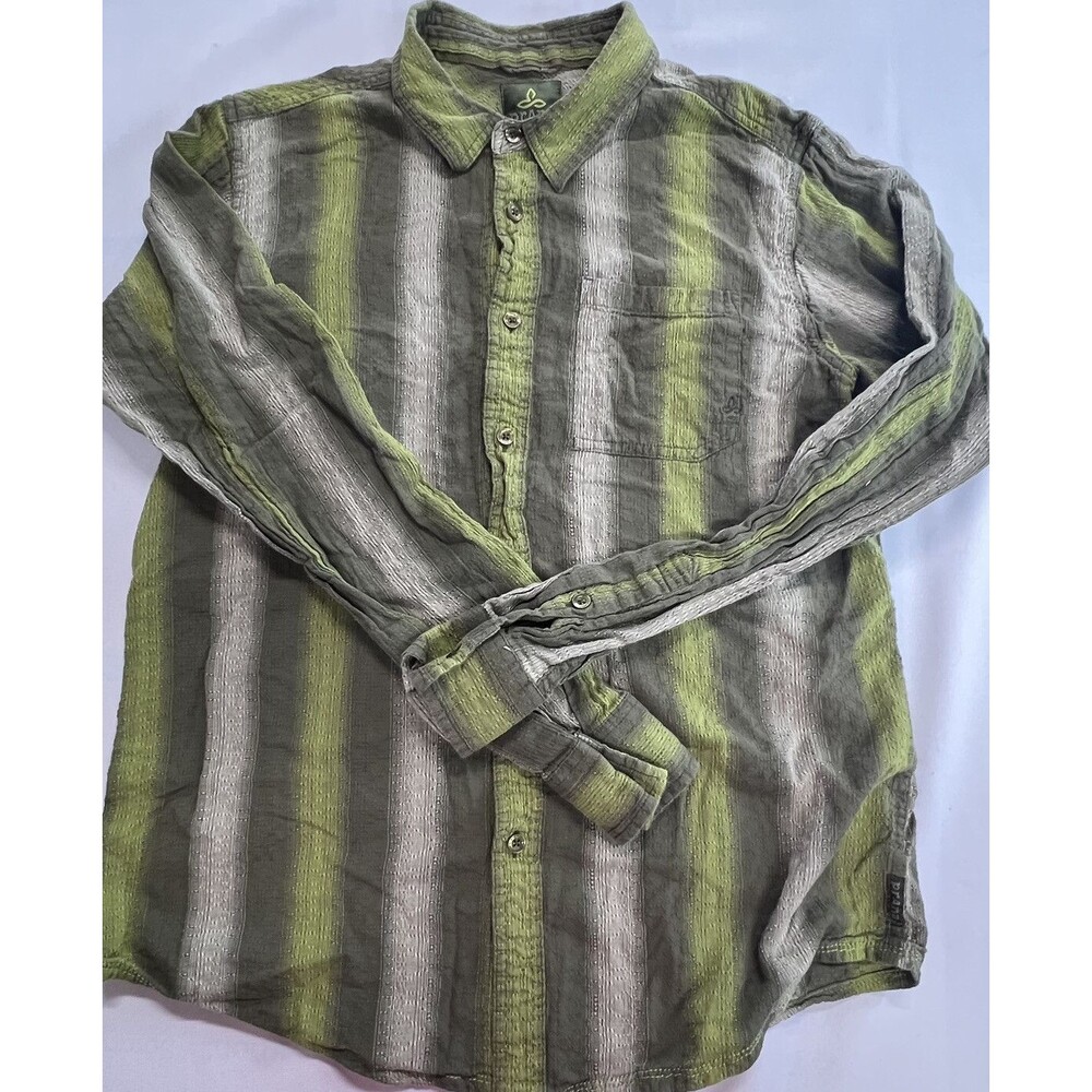 Prana Breathe Mens Medium Multicolor Striped Long Sleeve Casual Button Up Shirt